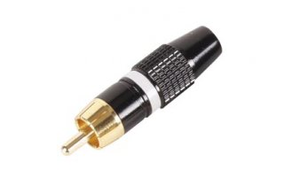 Conector RCA macho - punta dorada - caja negra - aro blanco