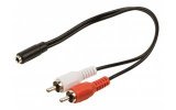 Cable adaptador de audio jack estéreo 2 RCA macho - 3.5 mm hembra de 0.20 m en color negro