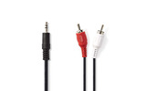 Cable de Audio Estéreo - Macho de 3,5 mm - 2x RCA Macho - 1,0 m - Negro - Nedis CAGP22200BK10