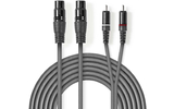 Cable de audio XLR - 2x XLR de 3 Pines Hembra - 2x RCA Macho - 3,0 m - Gris