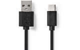Cable USB 2.0 - Tipo C Macho - A Macho - 0,1 m - Negro - Nedis CCGP60600BK01