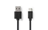 Cable USB 2.0 - Tipo C Macho - A Macho - 1,0 m - Negro - Nedis CCGP60600BK10