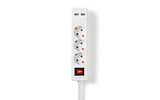 Regleta de Nedis - 3 Tomas Schuko - 2x USB - 1,5 m - Interruptor de encendido/apagado - Blanco -