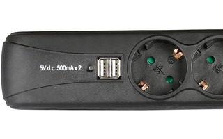 Base de enchufes de 3 tomas con interruptor y 2 salidas USB para recarga