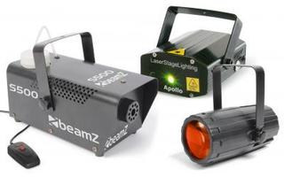 BeamZ - pack Iluminación 3: Moon Flower + Láser Verde y Rojo + S500 máquina de humo