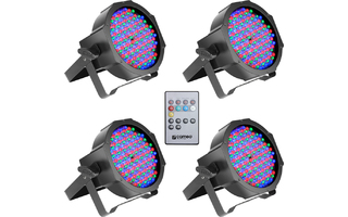 Cameo FLAT PAR CAN RGB 10 IR SET - Set de 4 Focos PAR LED RGB planos Spot 144 x 10 mm con Carcas