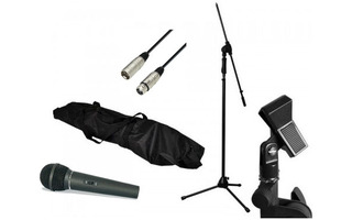 Conjunto de micrófono con soporte , bolsa , pinza y cable canon 6 metros