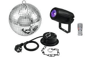 Eurolite Mirror Ball 20cm with motor + LED PST-5 QCL Spot 