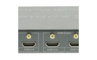 Imagenes de Matriz HDMI de 4 a 2 puertos con 4 entradas HDMI y 2 salidas HDMI en color gris oscuro