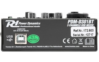 Power Dynamics PDM-D301BT mezclador de 3 canales USB con tarjeta de sonido