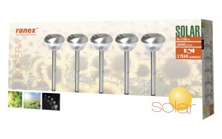 Set de 5 luces solares para jardín de acero pulido IP44 con pincho Ranex