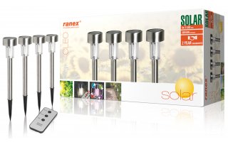Set de 4 luces LED solares IP44 con pincho y con mando a distancia Ranex
