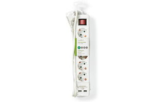 Regleta de Nedis - 5 Tomas Schuko - 2x USB - 1,5 m - Interruptor de Encendido/Apagado - Blanco -