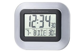 Reloj mural DCF con calendario y visualización de la temperatura