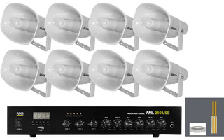 Sonorización Exteriores 19-06 - 8x Bocinas LTC Audio + Amplificación AMS 240 USB - Bobina 100 me