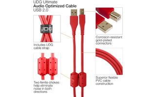 UDG Ultimate Cable USB 2.0 A-B - Rojo - Acodado 3 metros