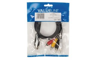 Cable adaptador de audio DIN macho de 5 pines - 4 RCA macho de 1.00 m en color negro
