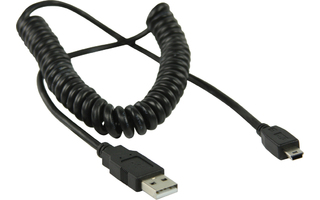 Cable en espiral USB 2.0, USB A Macho - Mini-USB 5-Pines Macho, de 2 m