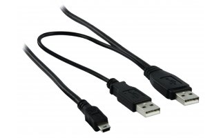 Cable Y USB de USB A macho + USB A macho a mini USB de 5 pines de 2,00 m en color negro