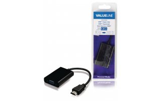 Cable adaptador HDMI, conector HDMI - VGA hembra + 3,5 mm, negro 0,20 m