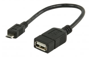 Cable adaptador USB, USB 2.0 A hembra - USB 2.0 micro B macho OTG, negro 0,20 m