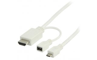 Cable MHL, USB 5-pines Micro B macho – conector HDMI + USB Micro B hembra
