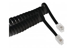 Cable espiral para teléfono, RJ10 macho – RJ10 macho, 2,00 m, negro