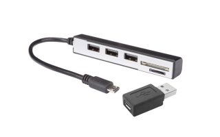 Lector de tarjetas USB 2.0 - Micro USB (2 en 1) + HUB USB con 3 puertos