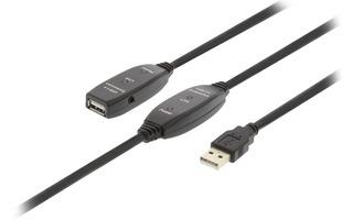 Cable Alargador USB 2.0 Activo USB A Macho - USB A Hembra de 25 m en Color Negro - Valueline VLC