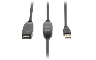 Cable Alargador USB 2.0 Activo USB A Macho - USB A Hembra de 25 m en Color Negro - Valueline VLC