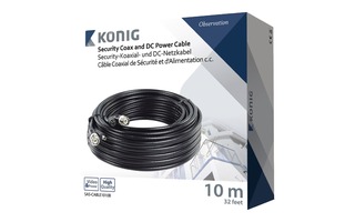 Cable coaxial de seguridad RG59 y cable de alimentación de CC de 10,0 m - König SAS-CABLE1010B