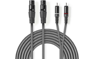 Cable de audio XLR - 2x XLR de 3 Pines Hembra - 2x RCA Macho - 3,0 m - Gris - Nedis COTH15230GY3