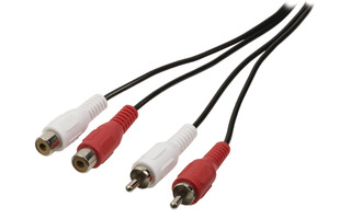 Cable de extensión de audio estéreo 2 RCA macho - 2 RCA hembra de 1.00 m en color negro