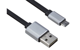 CABLE - USB 2.0 A MICRO USB - 5 POLOS - REVERSIBLE - PLANO - CON CONEXIONES DE ALUMINIO - COLOR 
