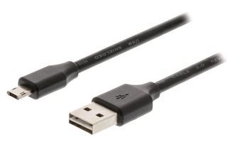 Cable USB 2.0: USB A macho - Micro USB B macho de 2,00 m en color negro 