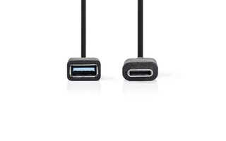 Cable USB 3.0 - Tipo C Macho - A Hembra - 0,15 m - Negro - Nedis CCGP61710BK02