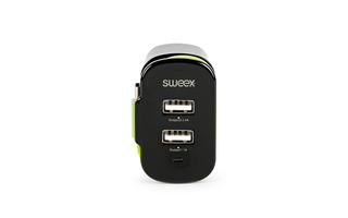 Cargador de Pared 3-Salidas 3 A 2 x USB / USB-C Negro/Verde - Sweex CH-027BL