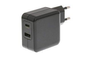 Cargador de Pared con 2 Salidas USB/USB-C de 4,8 A en Color Negro - Sweex CH-015BL