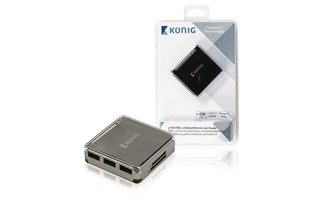 Concentrador y lector de tarjetas de memoria USB 2.0 con 3 puertos - König CSU2CHC100BL