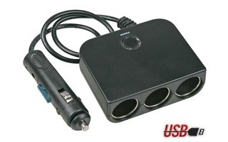 CONECTOR MECHERO - 3 SALIDAS - 12 V - SALIDA USB
