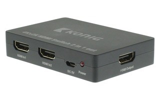 Imagenes de Conmutador manual HDMI de 2 puertos con 2 entradas HDMI y salida HDMI en color gris oscuro