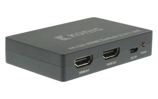 Imagenes de Conmutador manual HDMI de 2 puertos con 2 entradas HDMI y salida HDMI en color gris oscuro