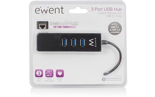 EWENT - 3 PUERTOS USB 3.1 GEN1 (USB 3.0) CONCENTRADOR CON PUERTO DE RED GIGABIT