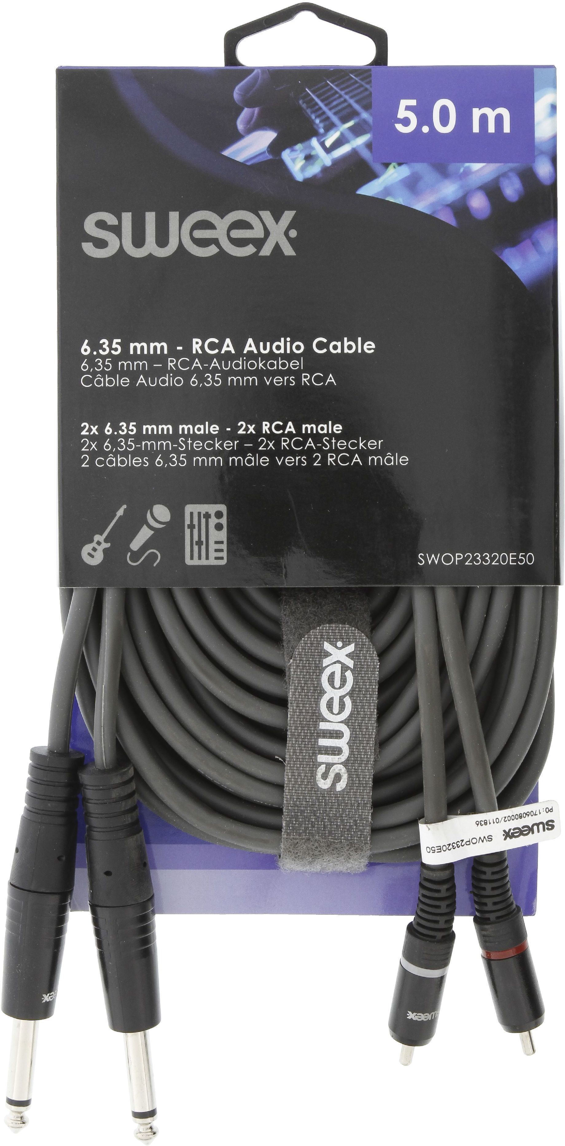 2x Cable de Audio Estéreo Macho de 6,35 mm - 2x RCA Macho de 5,0 m Gris ...