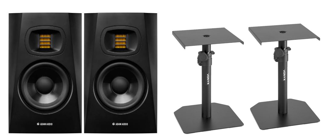 2x Adam T5V + Pareja de soportes de mesa - DJMania