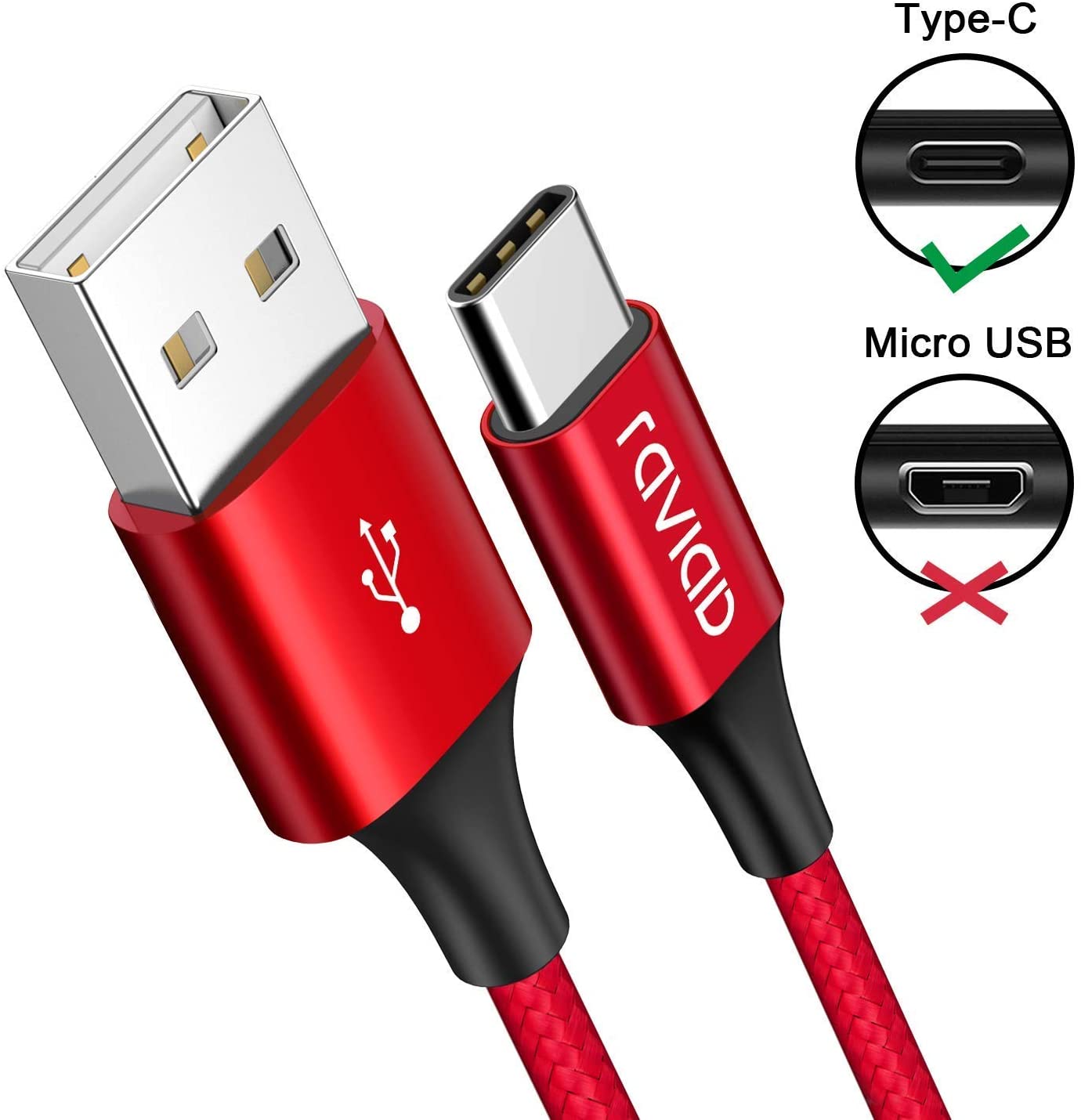 Cable USB a UCB c 2 Metros Color Rojo DJMania
