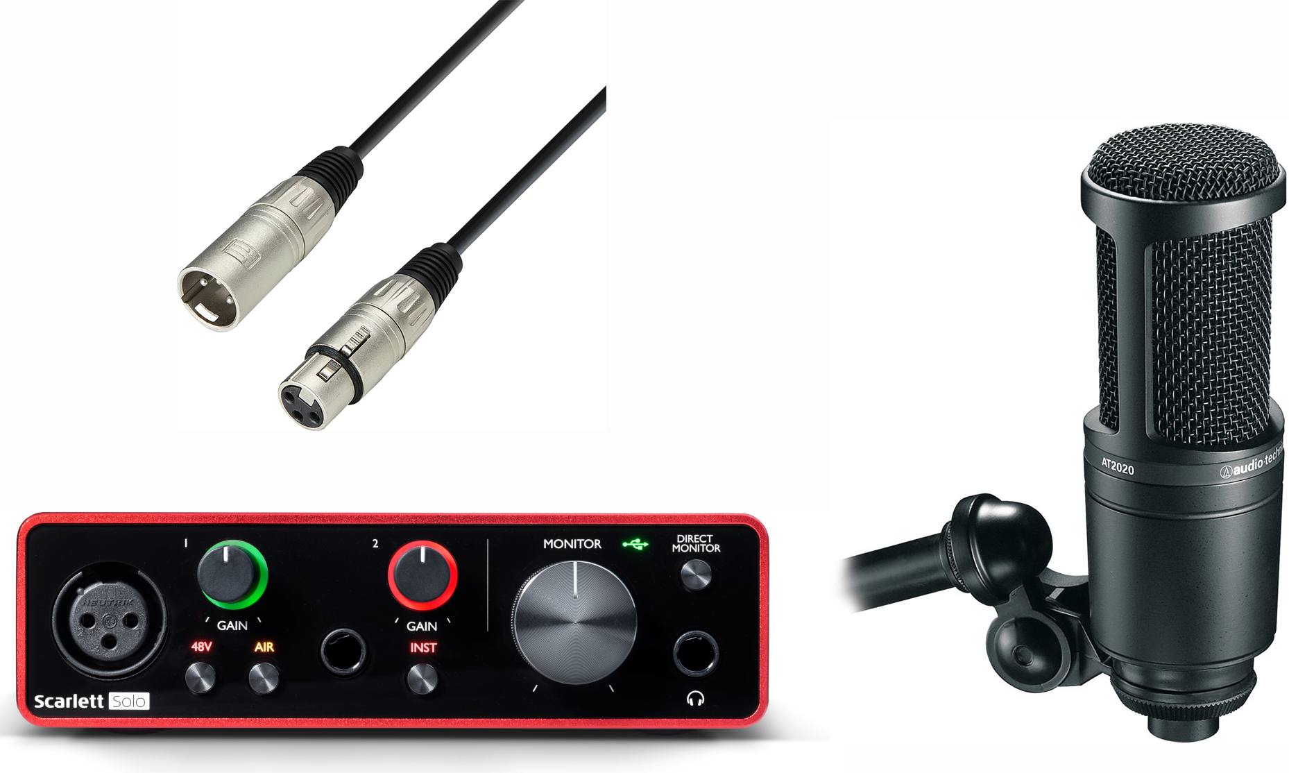 Focusrite Solo 3Rd Gen + Audio Technica AT-2020 + Cable XLR 3M - DJMania