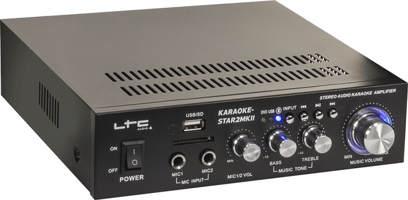 Karaoké Star 2 LTC Audio – Ampli Stéréo 2x50W + 2 Enceintes + 2 Micros + USB/SD, Kit Complet Fêtes & Soirées
