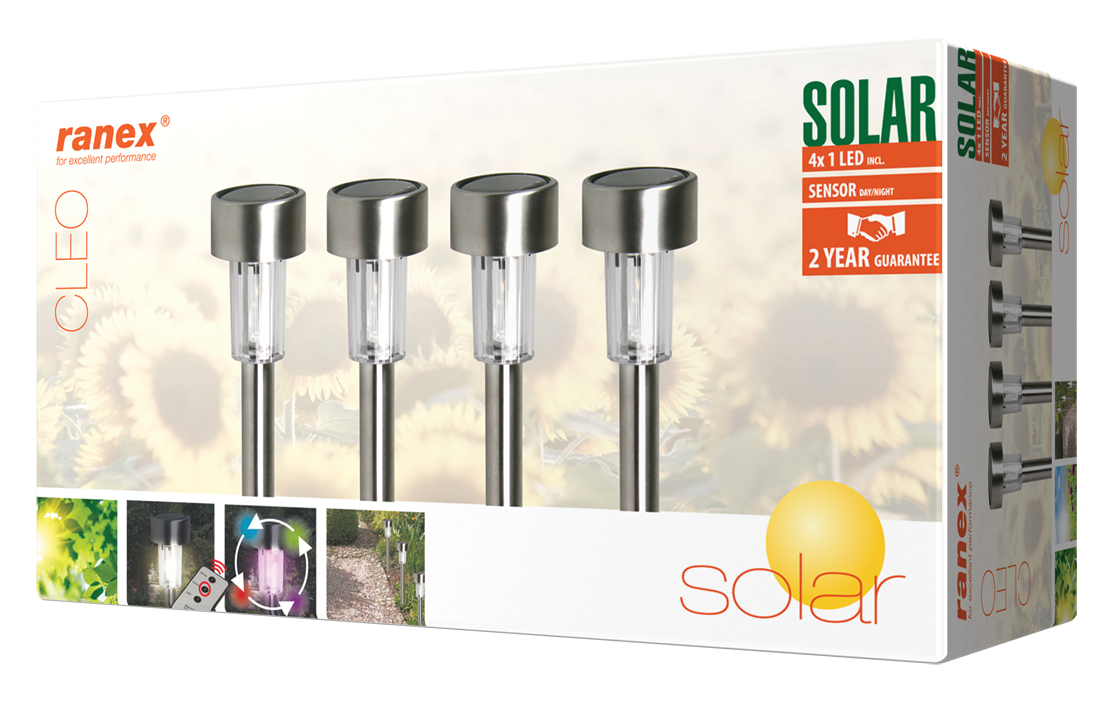 Set de 4 luces LED solares IP44 con pincho y con mando a distancia ...