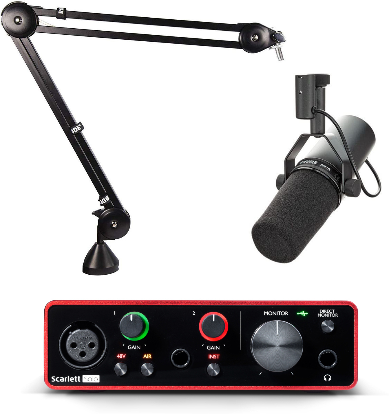 Shure SM7B + Focusrite Scarlett Solo 3Rd Gen + Rode PSA1 - Sistema ...